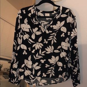 black & white floral long sleeve shirt